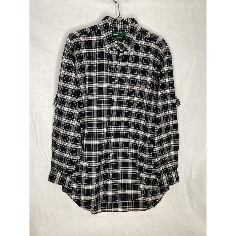 Lauren Ralph Lauren Plaid Long Button Down Shirt Men's Large Sleeve Black White